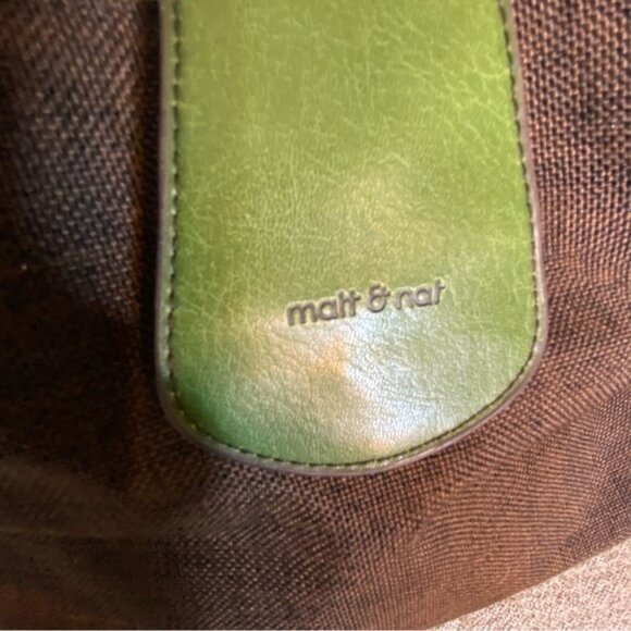 MATT  & NAT Vegan Brown Green Shoulder Bag Canvas Faux Leather - Picture 7 of 16